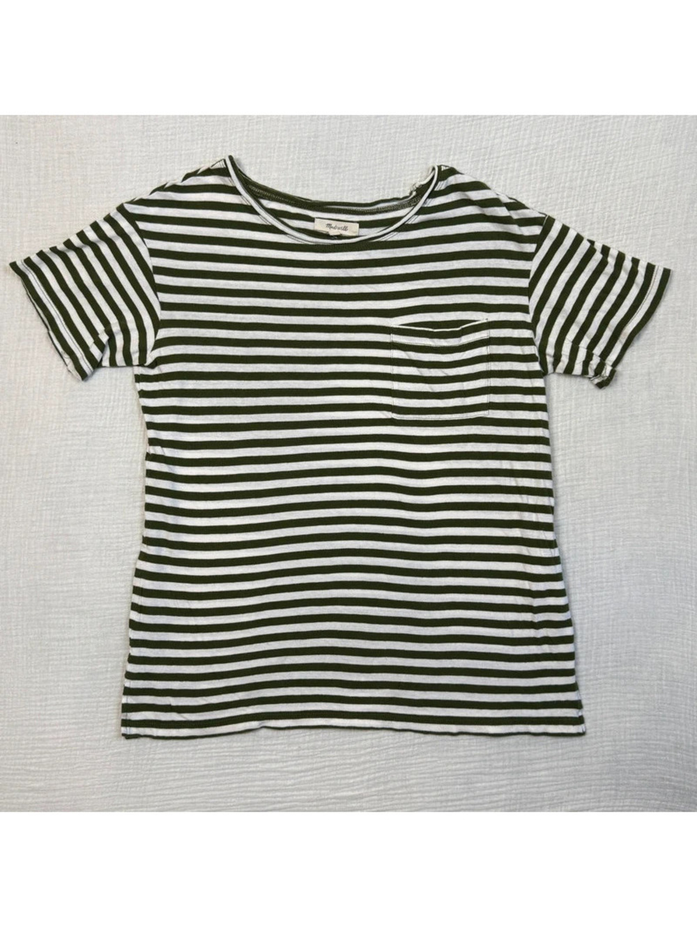 Madewell Striped Pocket Tee size XS, oversized, green white